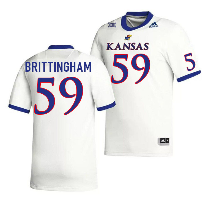 Men #59 Jaydon Brittingham Kansas Jayhawks College Football Jerseys Stitched Sale-White